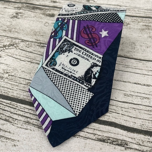 Vintage Savvy Silk Men's money dollars tie - Picture 1 of 6